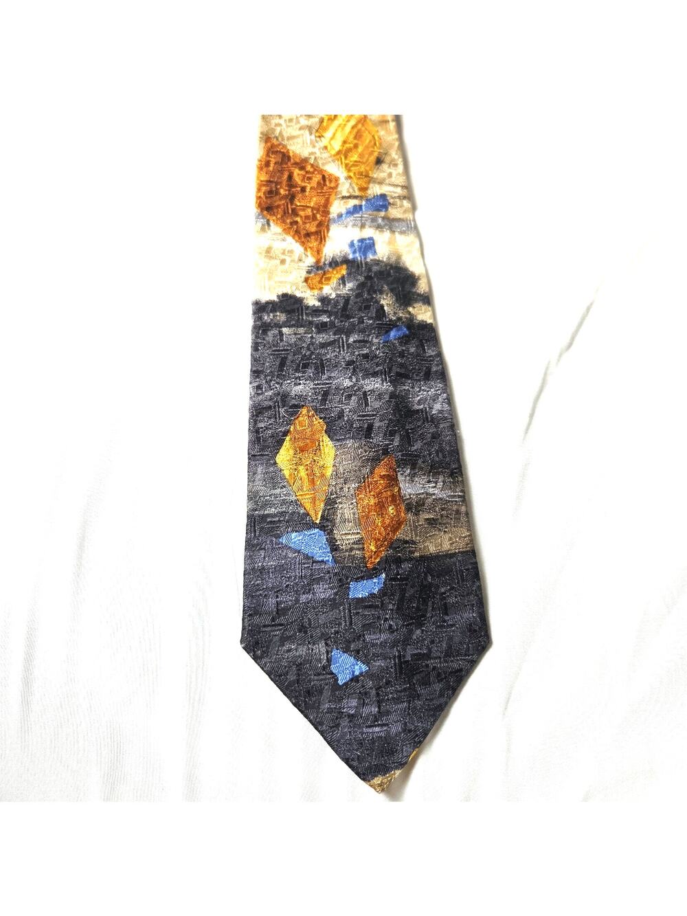 Ermenegildo Zegna Tie Mens Blue Silk Geometric Abstract Kite Designer